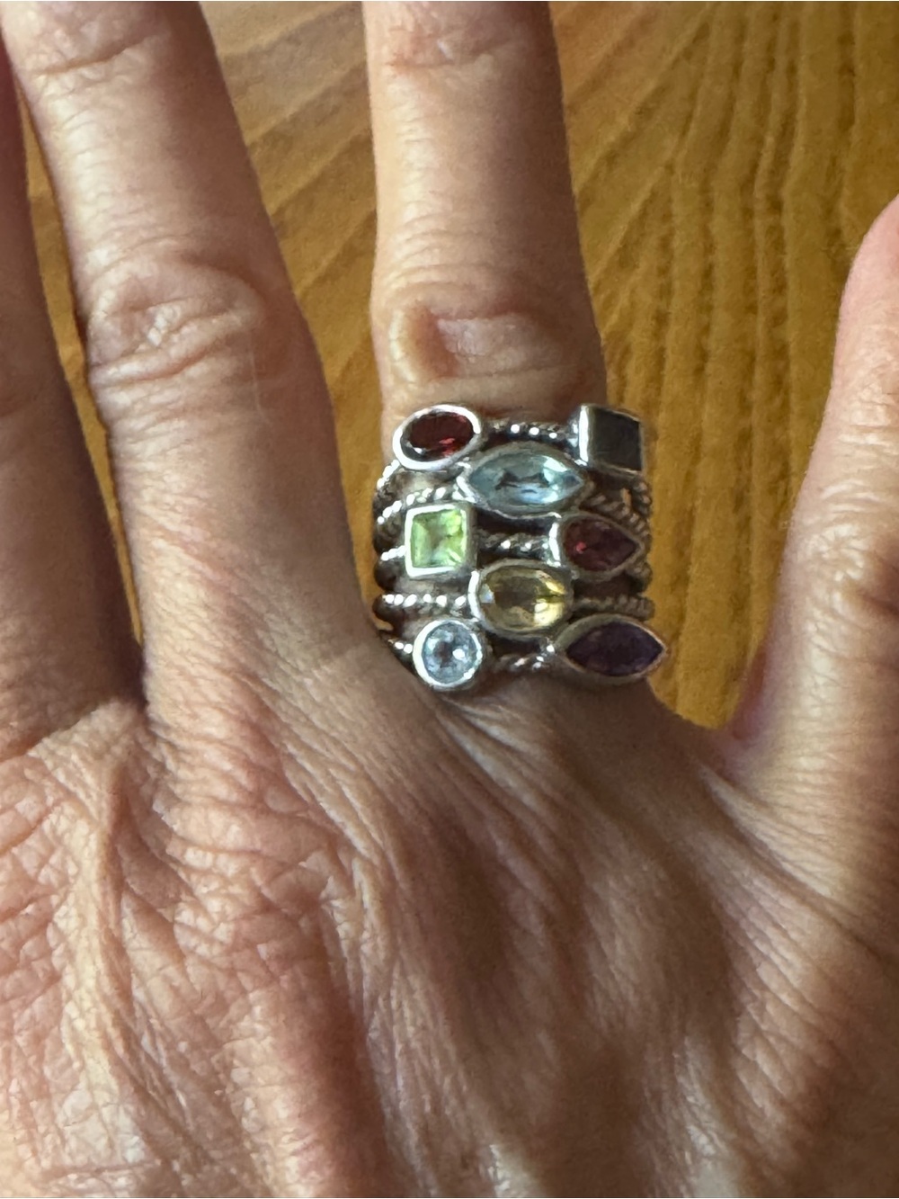 Sterling Multi-Gemstone Stackable Ring - Colorful Gem Accents